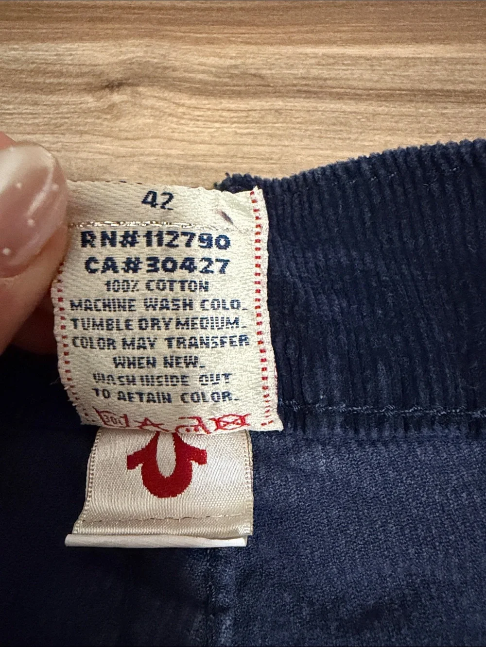 True Religion Jeans Mens Size 42 Navy Cotton Corduroy Straight Leg Classic